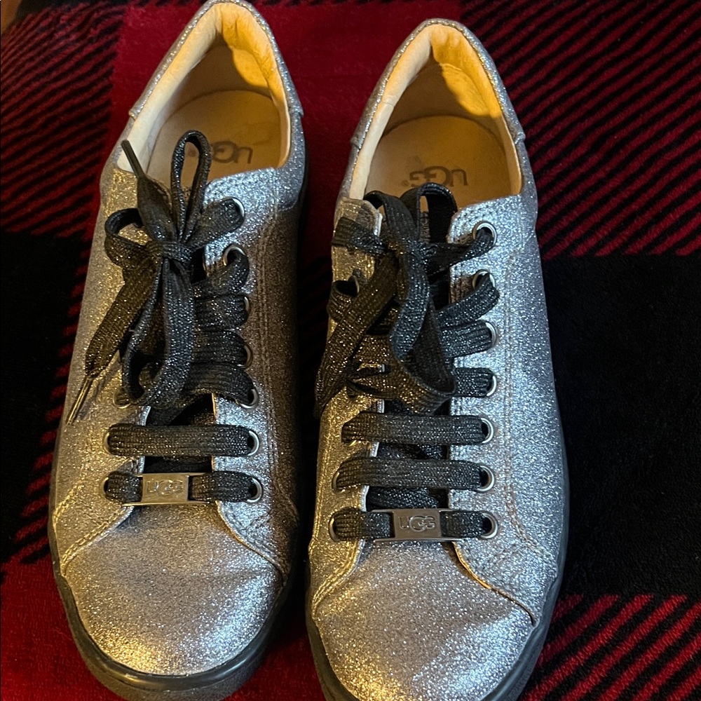 UGG Silver Glitter Lace-Up Sneakers - 8